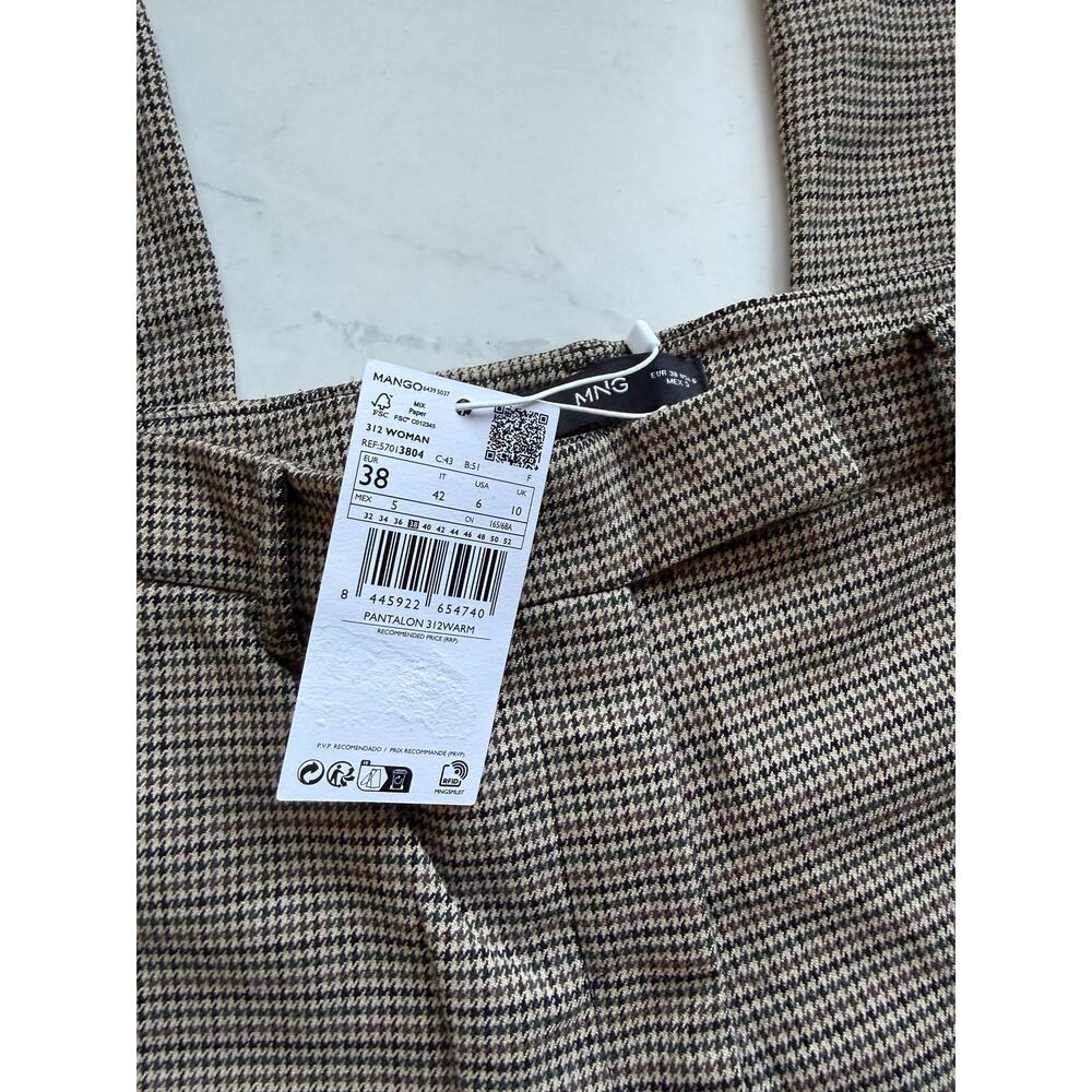 NWT Mango Brown Micro Check Skinny Crop Pants Womens 6 Career Stretch - Picture 5 of 10